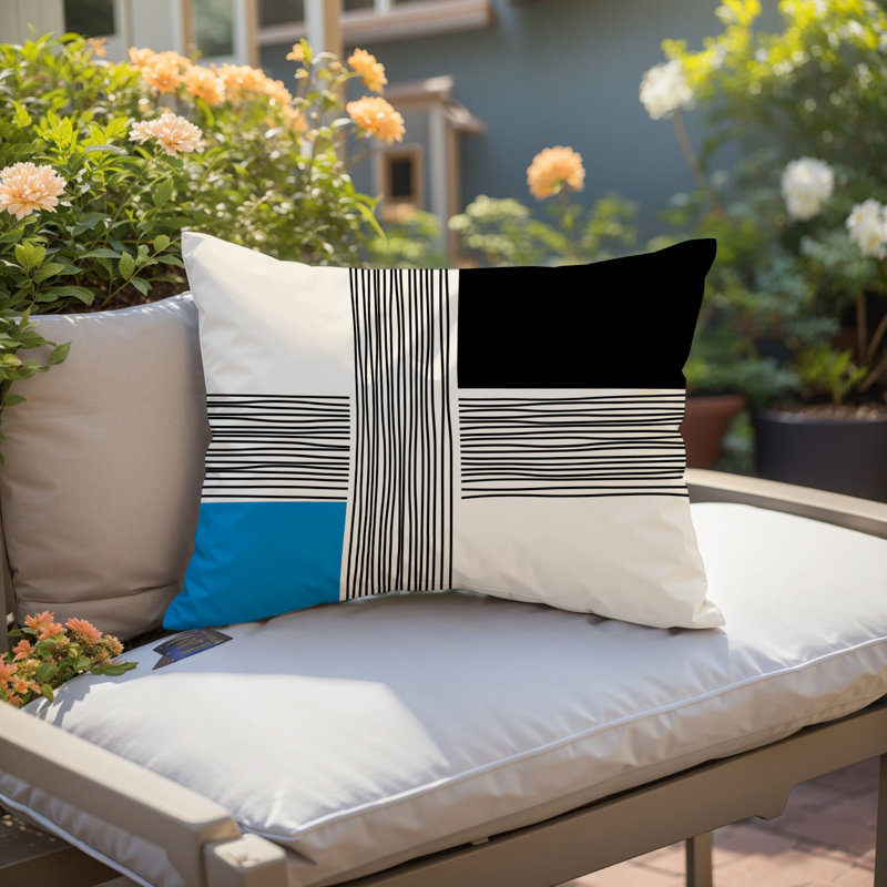 Housse et insert de coussin rectangulaire intérieur / extérieur en polyester filé Cassie, Turquoise, H 14 po x l 20 po