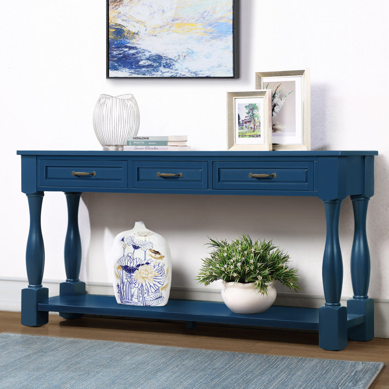 Console en bois de 63 po avec 3 tiroirs et 1 tablette inférieure pour le couloir d'entrée