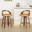 Ensemble de 2 tabourets de bar pivotants, structure en bois moderne avec dossier en rotin, tabouret en cuir de polyuréthane pour comptoir de cuisine, tabourets de bar rembourrés avec repose-pieds de style Mid-Century, tabourets de comptoir industriels-1969963762