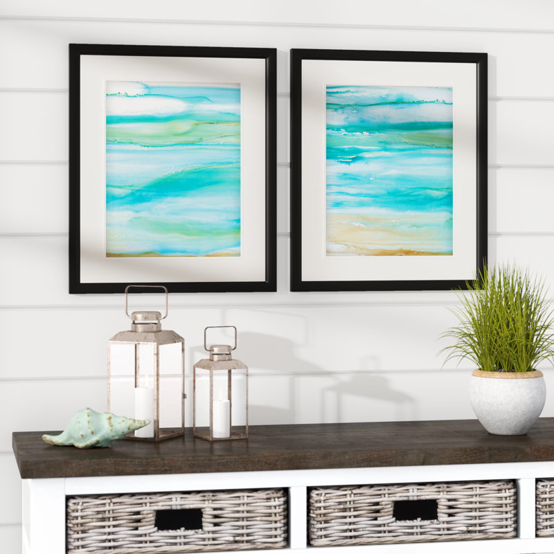 « côtier abstract », ensemble de 2 reproductions de peintures à l’acrylique encadrées, Cadre noir