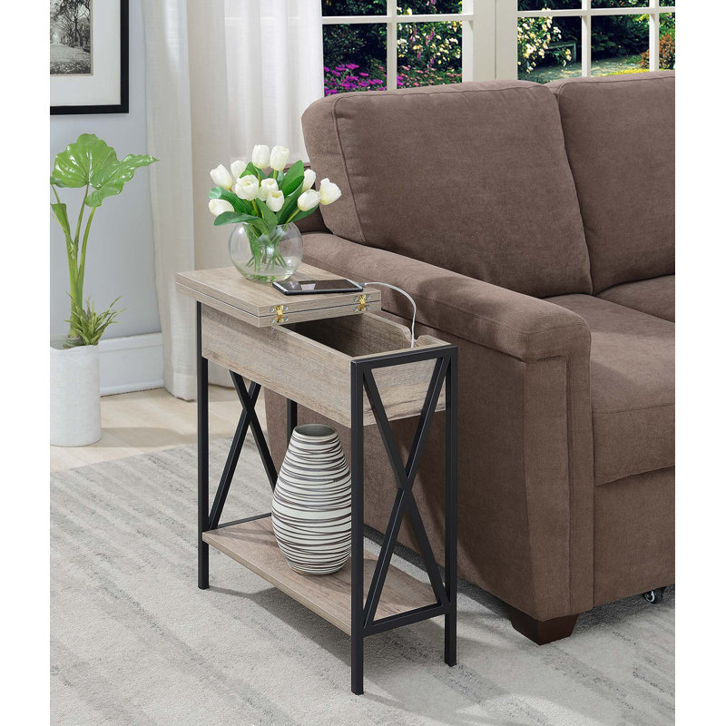 Ariyana End Table with Built-In Outlets and USB Ports, Sandstone Top/Black Base