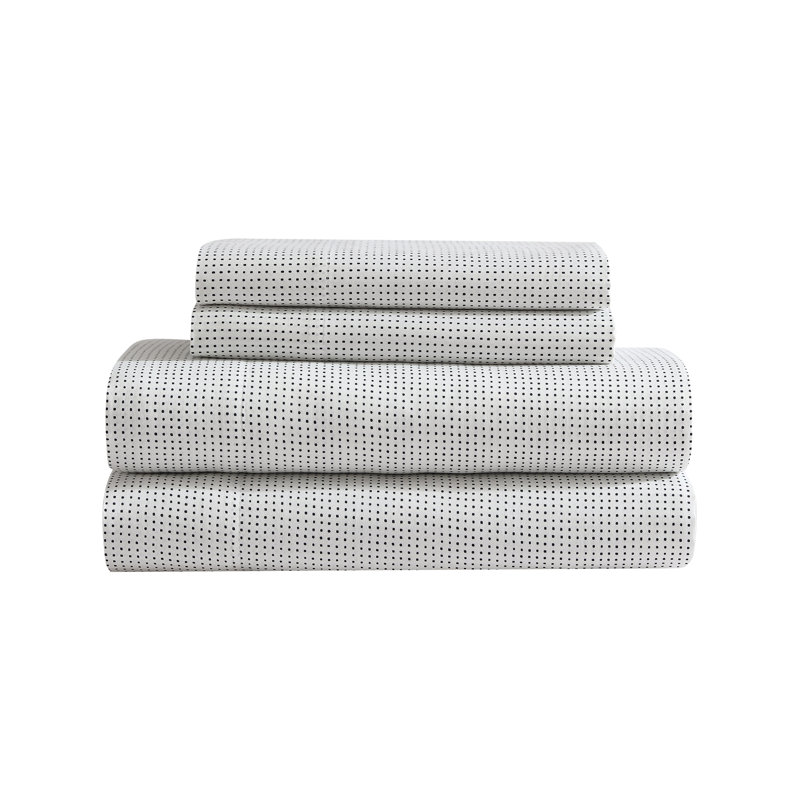 Marimekko Printed Organic Cotton Percale Sheet Sets, Navy Geometric, Queen Sheet Set with 2 Pillowcases