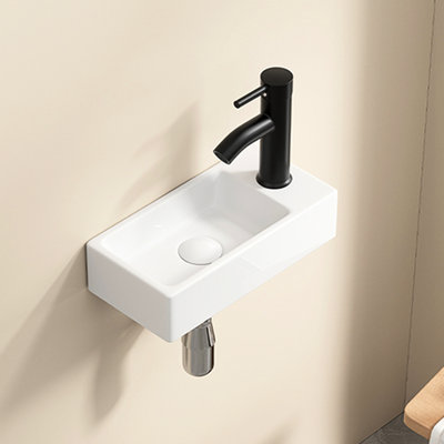 Milk White Ceramic Wall Hung Wash Basin, Right Hand Tap Hole, Rectangle Shape, 14.84*7.04*3.52Inch, Suitable For Small Bathroom Spaces And Decor American Style Rectangle, Ideal
