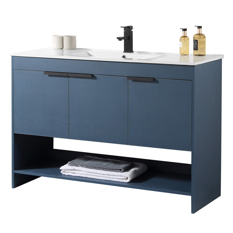 48'' Single Bathroom Vanity with Vitreous China Top, Navy Blue