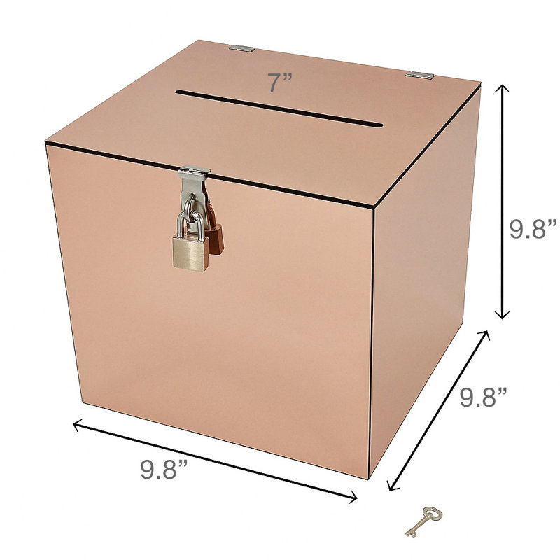 Ondisplay 10" Luxe Rose Gold Mirror Acrylic Wedding Card Box W/lid - Lucite Gift