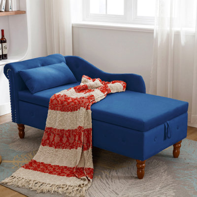 Chaise longue d'intérieur, chaise longue en velours pour chambre à coucher avec rangement et coussin, chaise longue moderne à accoudoirs roulés pour dormir avec garniture cloutée pour le bureau de la chambre à coucher