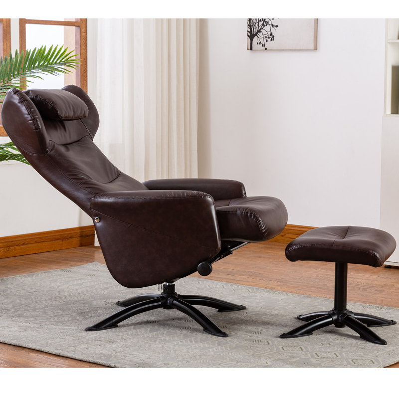 Vantasia Faux Leather Recliner Chair With Ottoman, Brown Faux Leather
