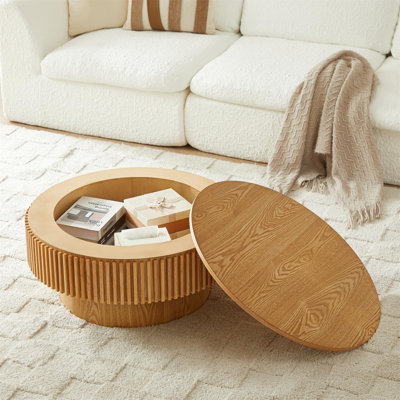 Table basse cylindrique 31,5 po avec rangement naturel pour petits espaces