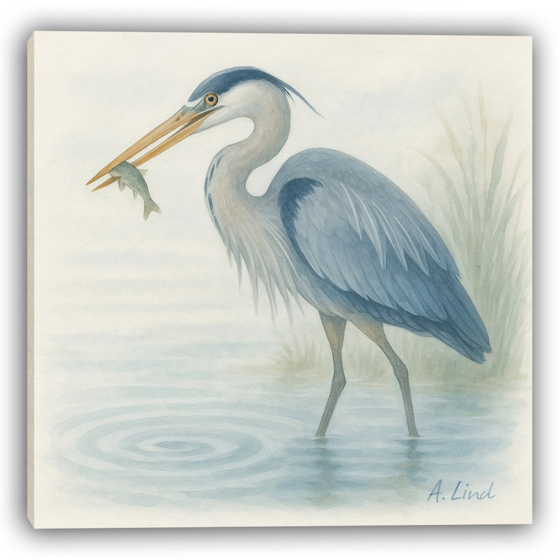 «Blue Heron in Still Waters», art mural sur toile