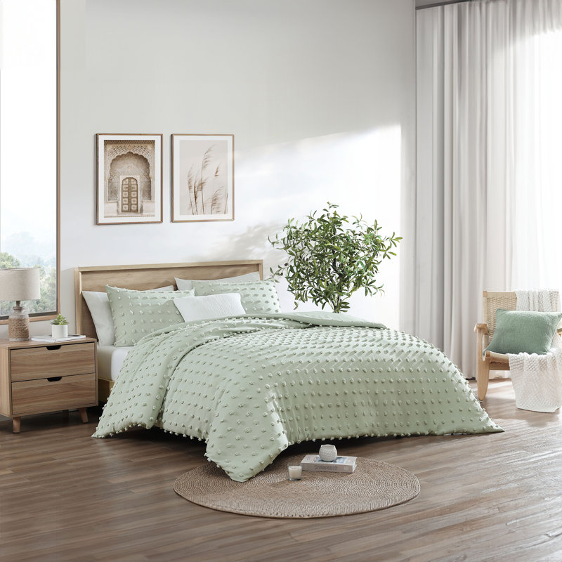 Swift Home Pom Pom 3-Piece Jacquard Microfiber Comforter Set - Ultra-Soft & Playful - All-Seasonal, Durable, Easy Care, Sage