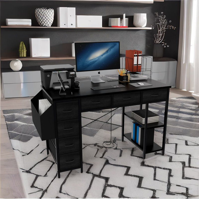 Bureau d'ordinateur avec prise d'alimentation électrique, Noir, noir, noir, noir, Noir, noir, noir, noir