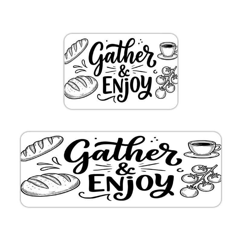 Sketch Bread Tomato Coffee Gather And Enjoy Contemporary Home Decor 2-Piece Set Kitchen Mats White Black