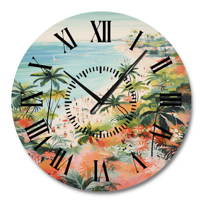 Coastal Beach Scene Paradise III - Beach Black Face Wall Clock
