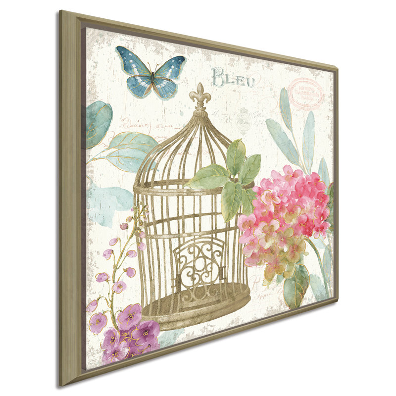 «Rainbow Seeds Floral Birdcage II v2», reproduction de peinture à l'aquarelle, H 21,5 po x l 21,5 po x P 2 po