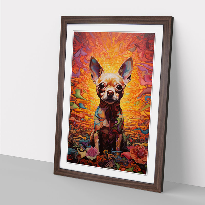 Chihuahua Contemporary No.2 - Single Picture Frame Print on Wood, 34cm H x 25cm W x 2cm D, Walnut Framed