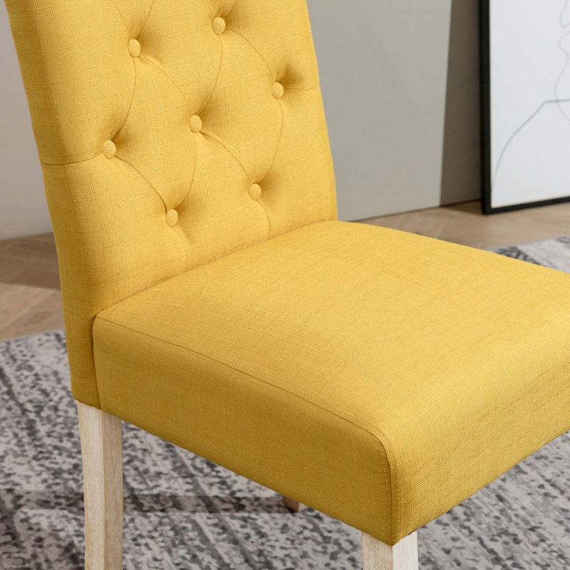 Ensemble de table de salle à manger 5 pièces, table ronde croisée avec 4 chaises capitonnées, Jaune
