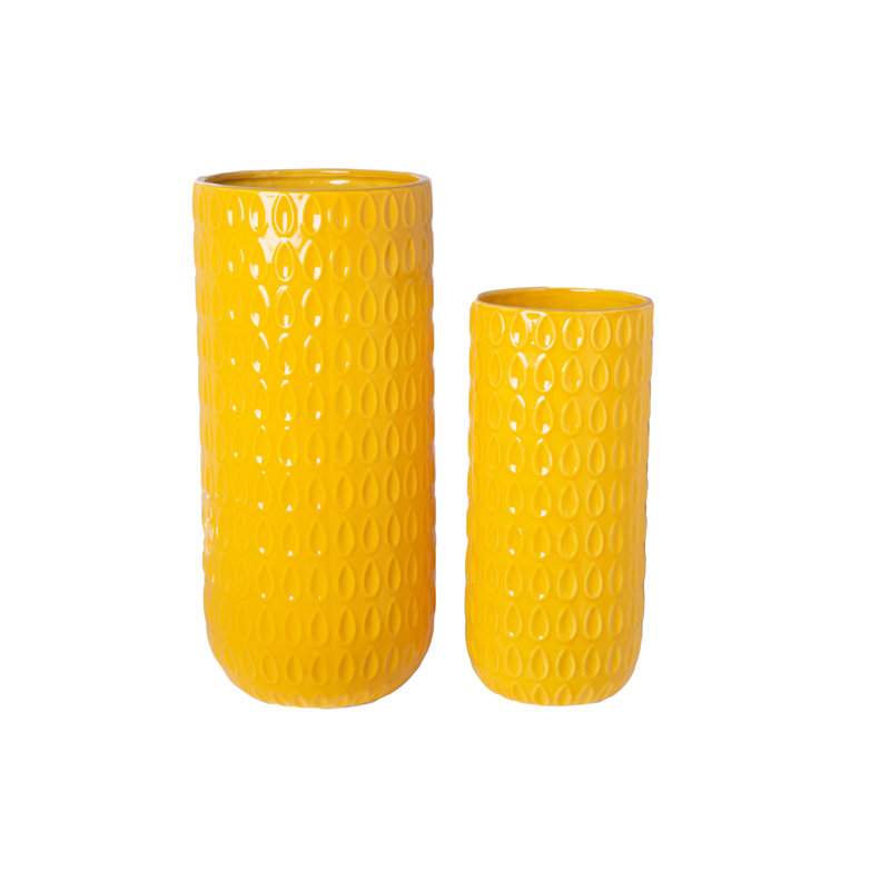 Ceramic Round Vase Gloss Finish Yellow-16.50"H