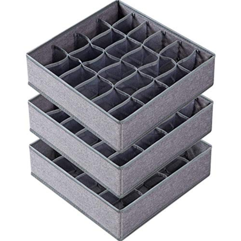 3 Pack Sock Underwear Organizer Dividers, 64 Cell Drawer Fabric Foldable Cabinet Closet Storage Boxes For Storing Socks, Underwear, Ties (16+24+24 Cell, )