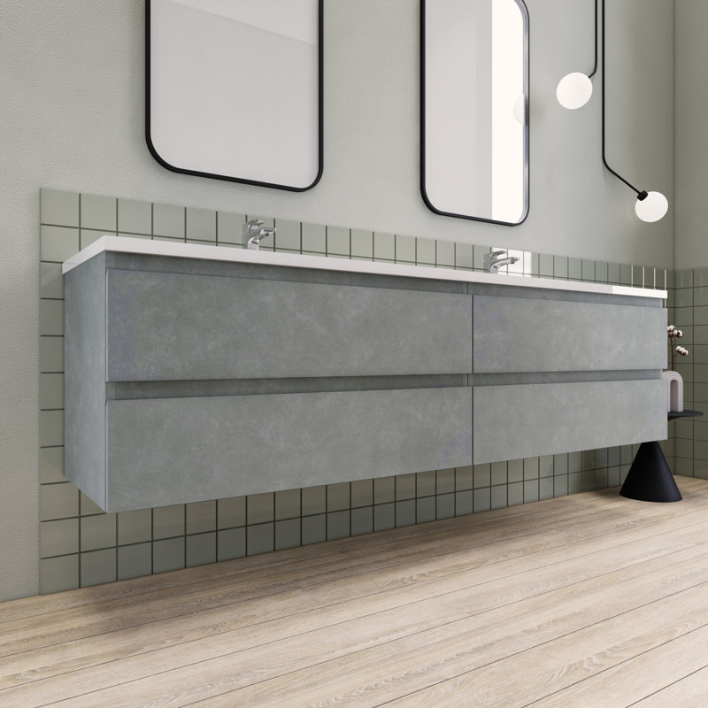 Alfret Ivy Bronx 84" Double Sink Bathroom Vanity Set, Cement Gray