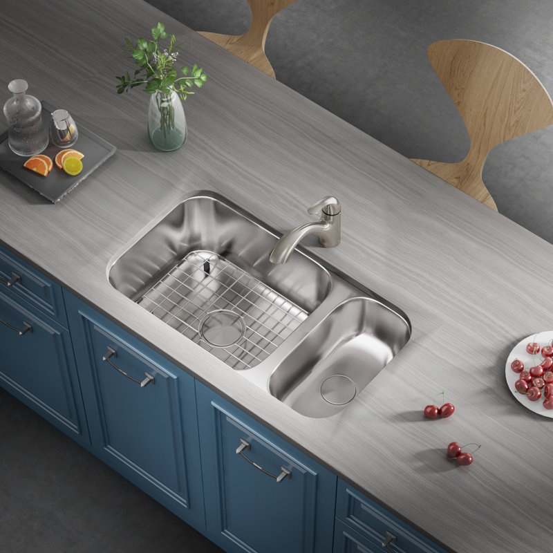32" L x 18" W Double 80/20 Basin Undermount Kitchen Sink With Basket Strainer