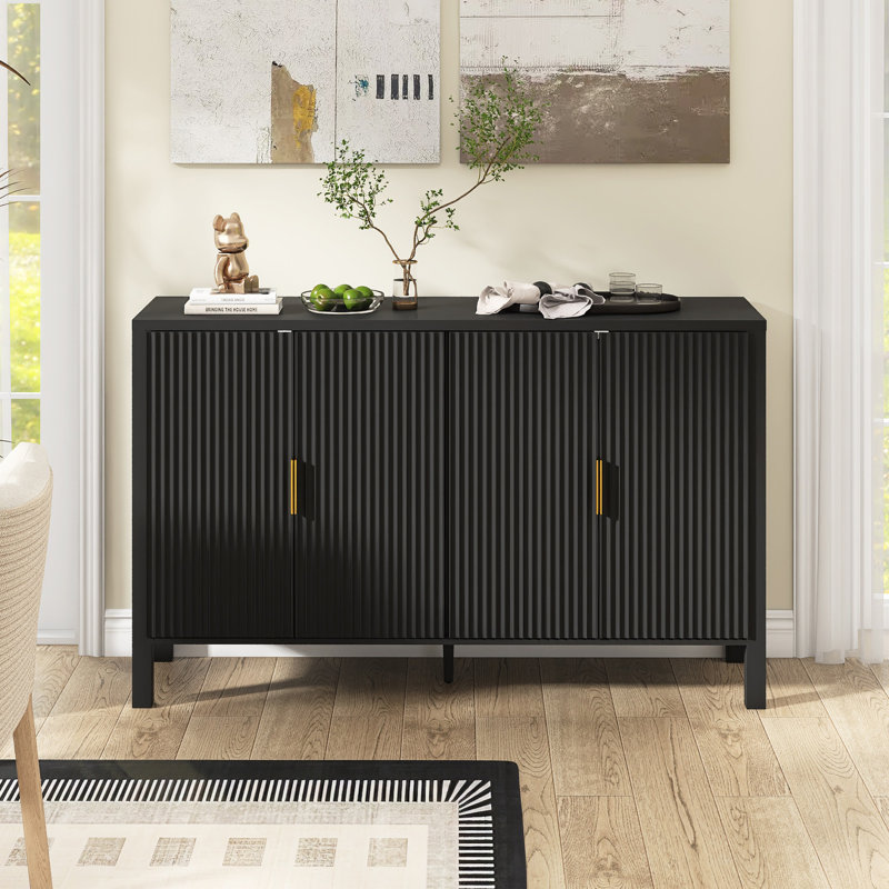 Buffet moderne de 57,5 po avec supports, tablettes réglables et crochets, Noir
