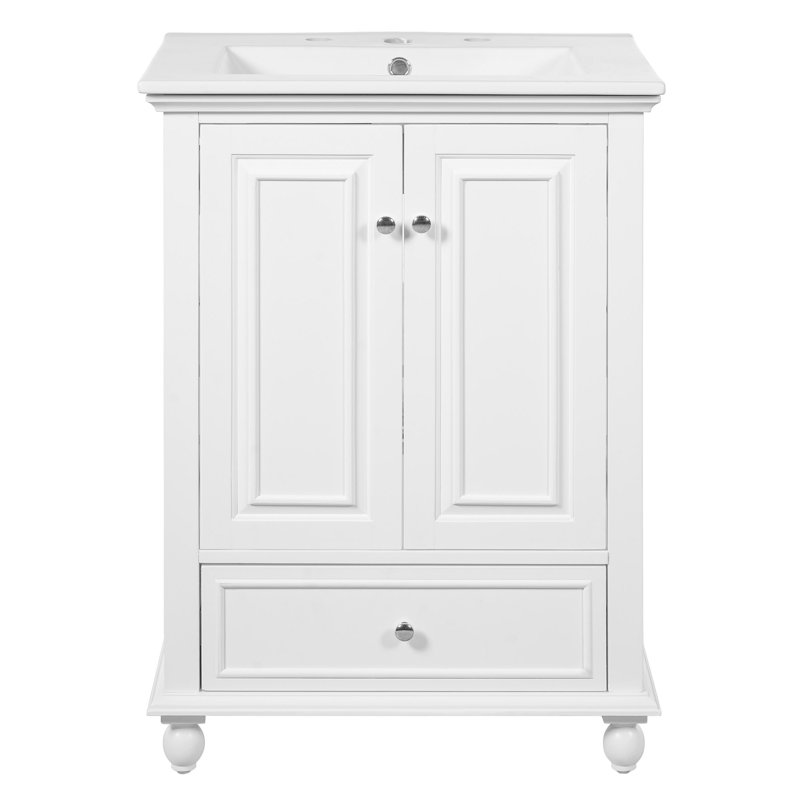 Meuble-lavabo 24 po avec lavabo en céramique, armoire de rangement avec portes à fermeture douce, armoire de salle de bain avec tiroir et séparateurs de tiroir