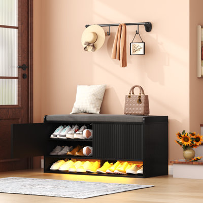 Banc à chaussures 39,4 po avec rangement et lumière DEL