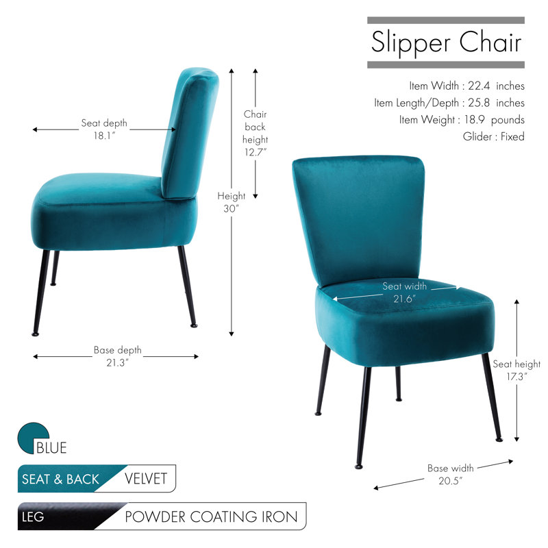 Bohn Velvet Slipper Chair, Blue