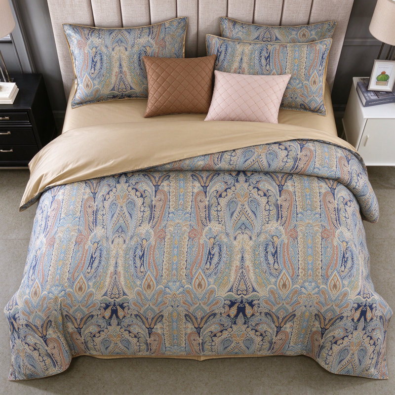  800TC 100% Egyptian Cotton Duvet Cover Set,3pcs Luxury Vintage Bohemian Paisley Royal Place Bedding Set, Aesthetic Botanical Pattern for Bedroom Guest Room Student Dorm All Seasons
