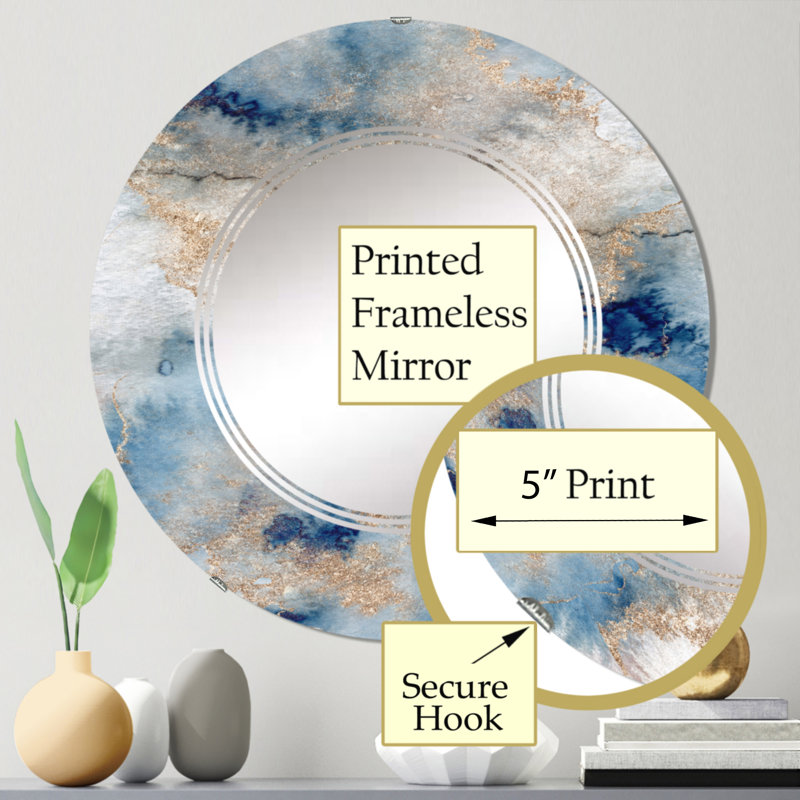 Blue Gold Marble Clouds Wall Mirror, Modern Round - Blue And Gold Marble Clouds I, 24" x 24"