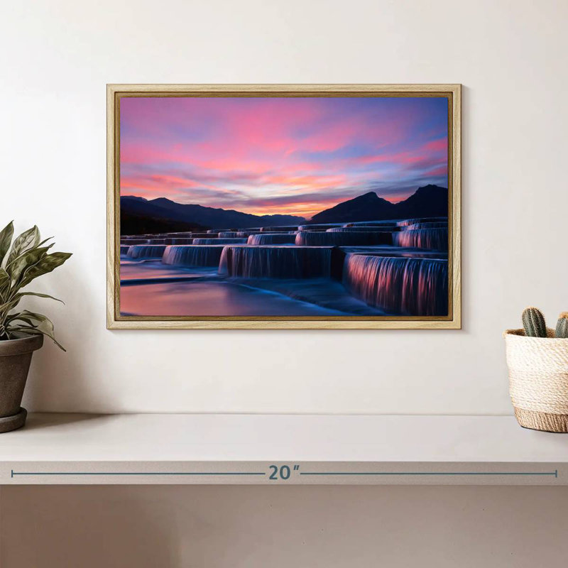 Waterfall Steps, Floating Frame Natural Wood, 13" X 9"