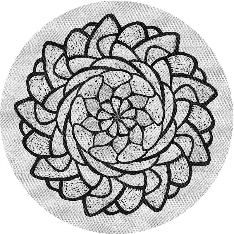 Tapis noir/gris tissé à la machine, Rond 3 pi