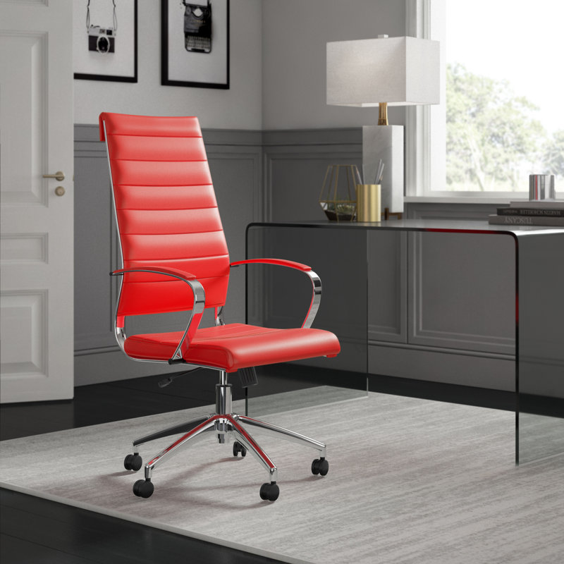 Modway Black Vinyl Jive Ribbed High Back Executive Office Chair, Red