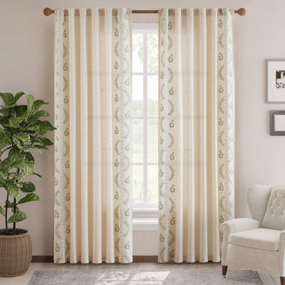 Linen Blend Embroidered Curtains Farmhouse Flower Patterned Curtains for Bedroom