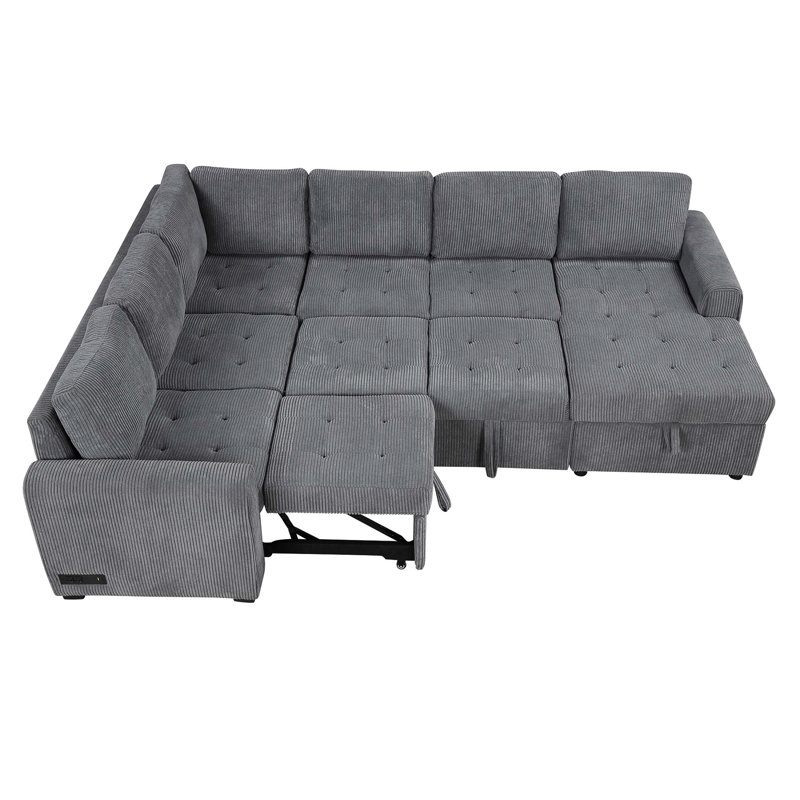 Canapé-lit modulaire en U avec canapé-lit et méridienne avec rangement, Gris