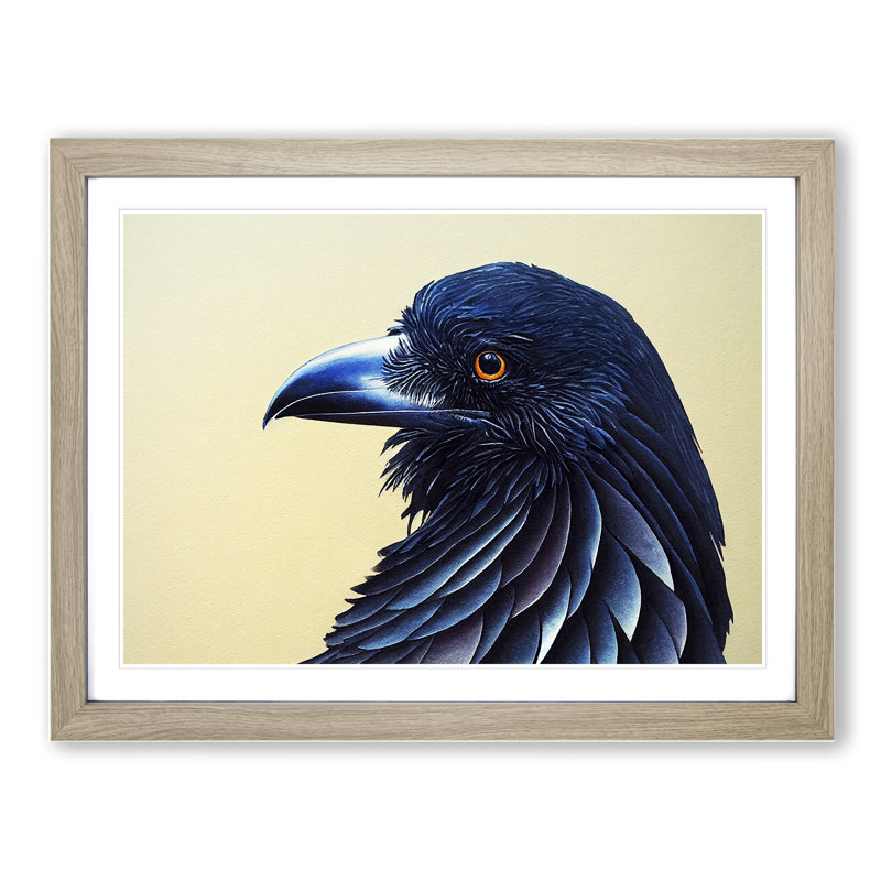 Classic Raven Bird - Framed Print, 46cm H x 64cm W x 2cm D, Oak