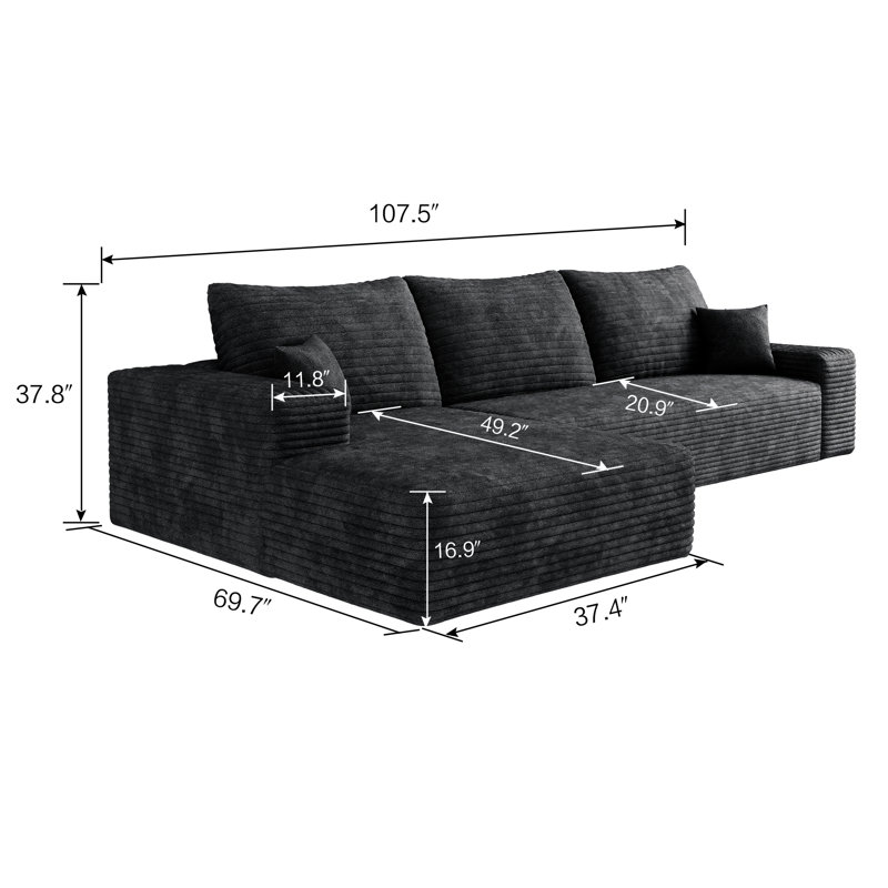 107'' Cloud Sectional Couch With L-Shape Chaise, Modern Modular Sofa With Deep Seat
