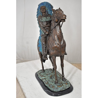 Indian man on his horse Bronze Statue Size: 18" x 8" x 23"H