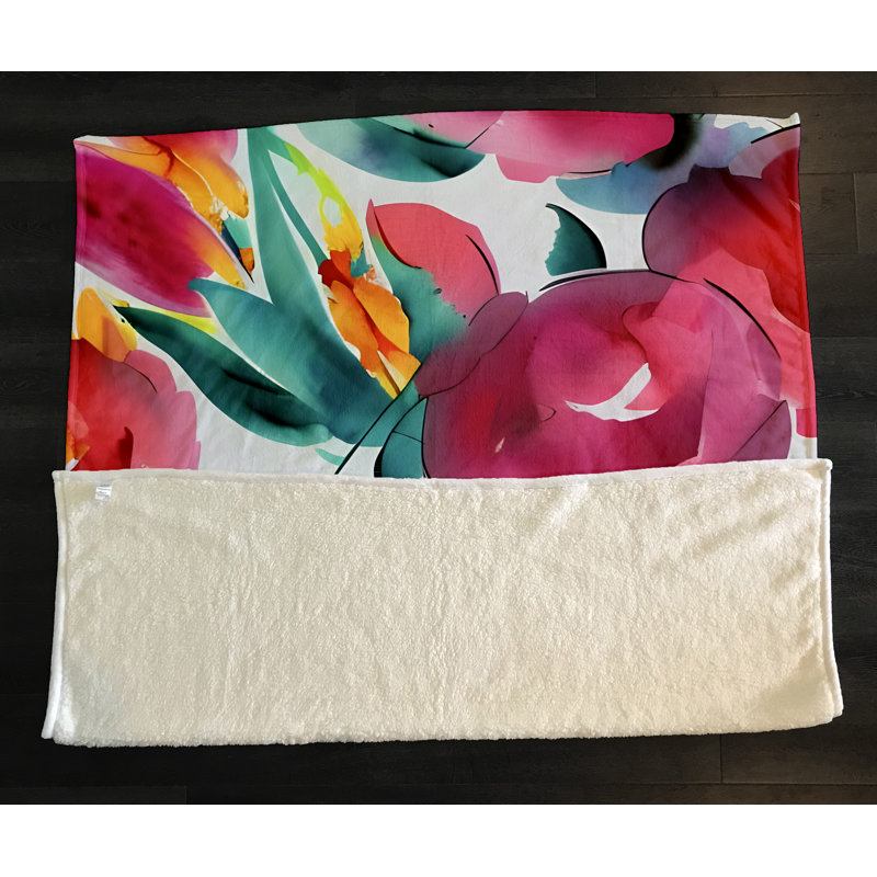 Throw Blanket, 68" W x 80" L, Floral/Abstract, Pink/Green/Orange