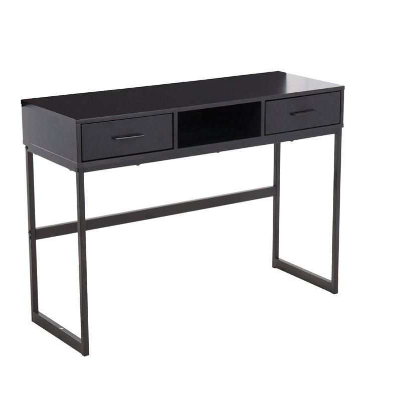 Console contemporaine en métal noir et bois noir