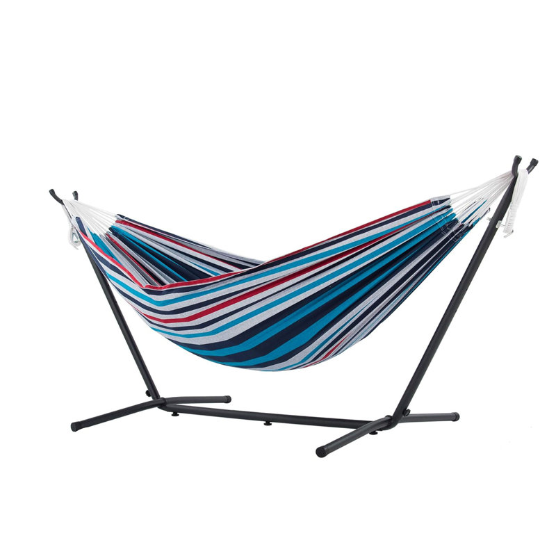 Double Cotton Hammock with Space-Saving Steel Stand including Carrying Bag