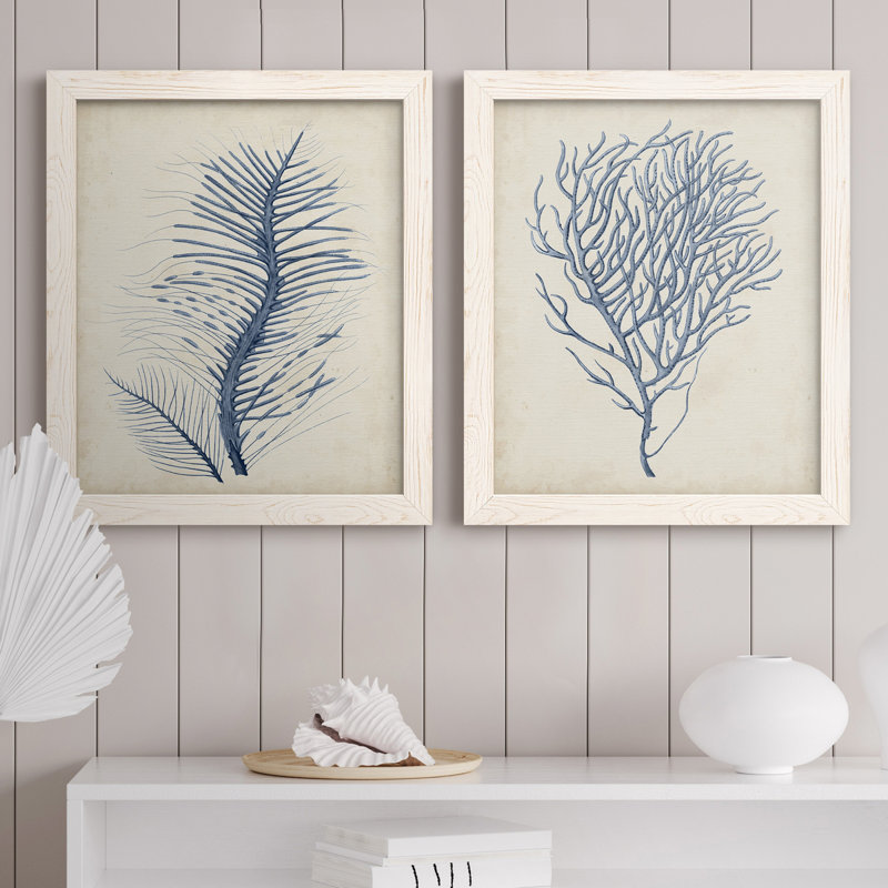 Indigo Coral, H 20 po x l 17 po x P 1 po, Toile blanche encadrée, Pas de tapis