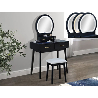 Cecilia Black LED Vanity Table & Stool