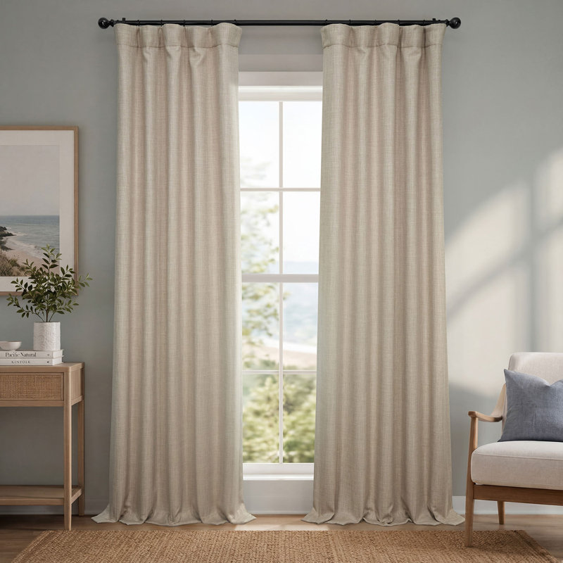 Ottis Faux Linen Room Darkening Curtain Panel, Thatched Tan, 50" W x 84" L