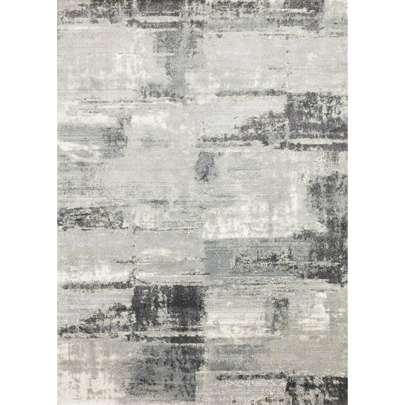 Tapis bleu ardoise abstrait Tergel, Rectangle 2 pi 7 po x 4 pi