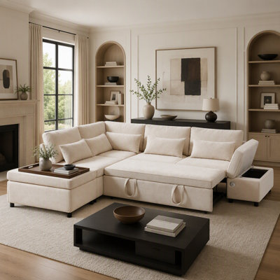 107" Sectional Sleeper Sofa Bed with Pull Out Couch