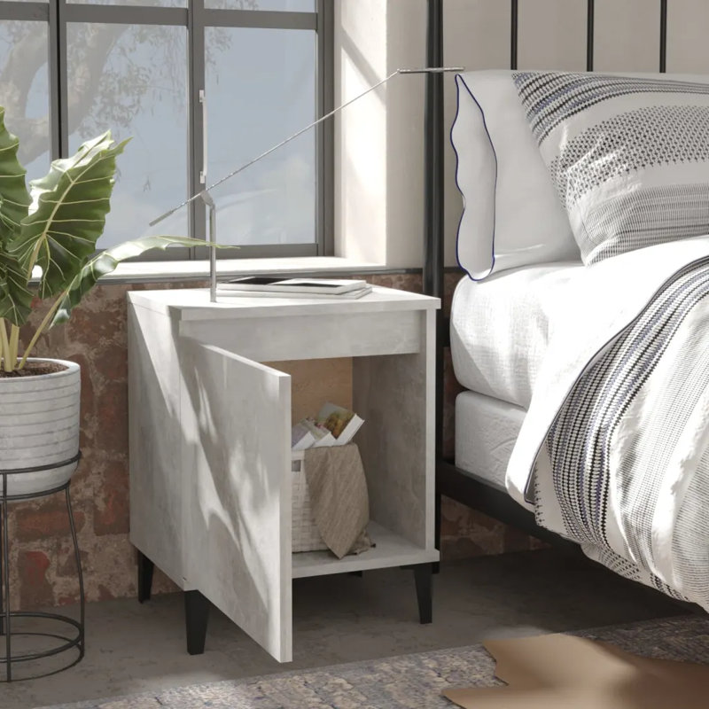 40cm W Manufactured Wood Bedside Table, Concrete Grey, No