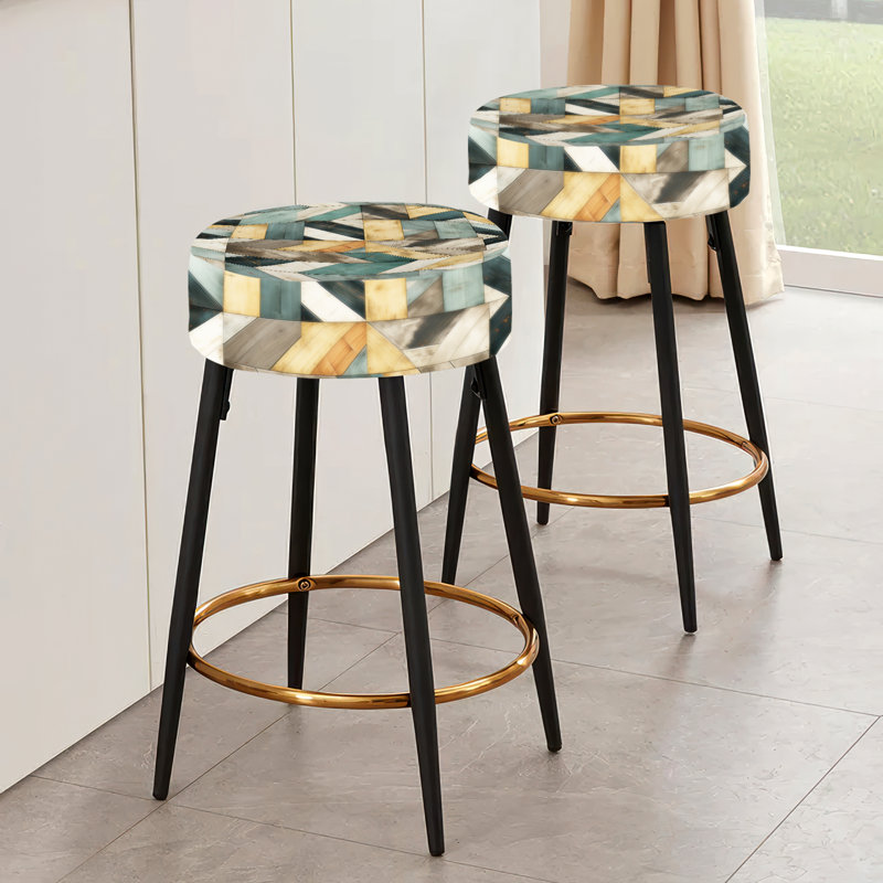 Ensemble de 2 tabourets de bar style rustique jaune et bleu