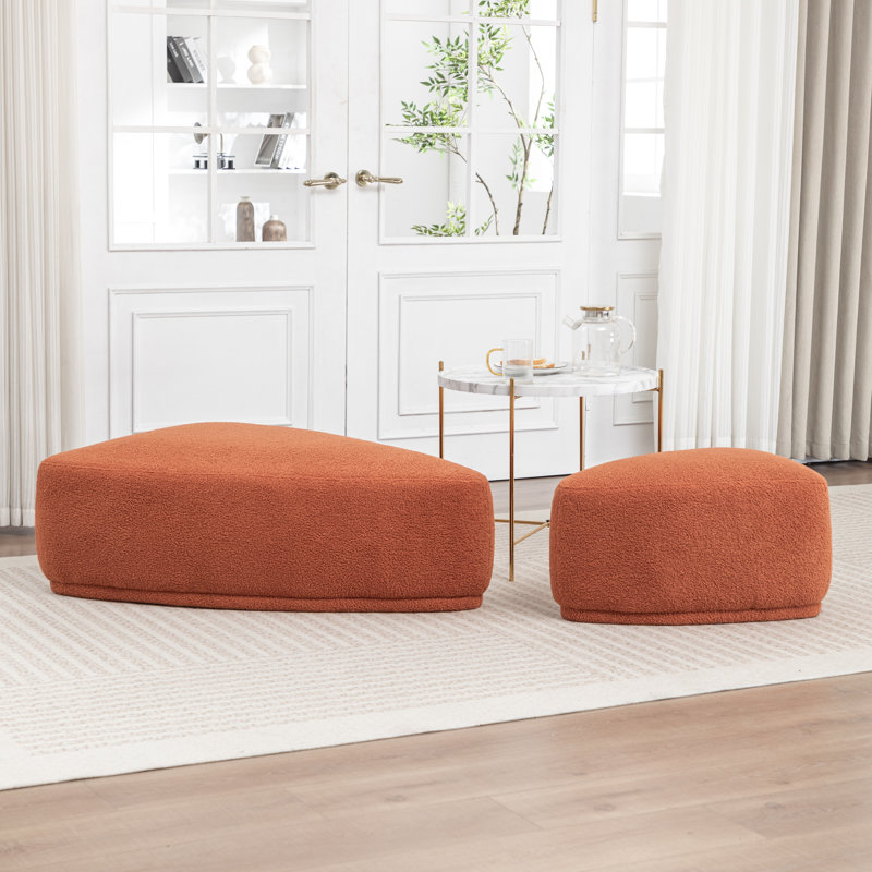 Sam 2 - Piece Faux Fur Upholstered Ottoman, Orange