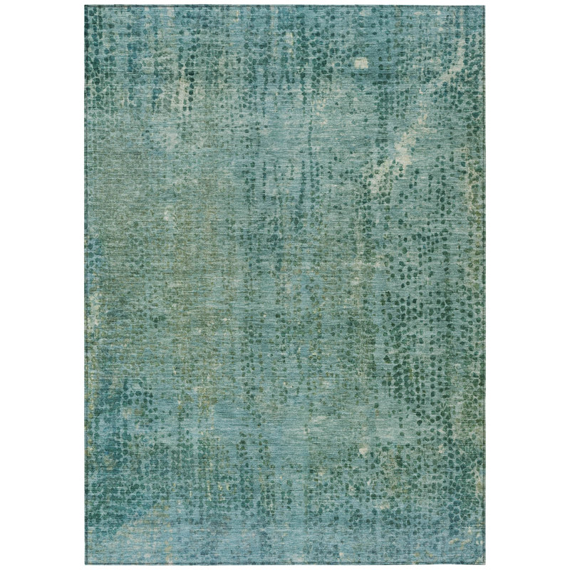 Machine Washable Indoor/Outdoor Xhevrie Teal Rug, Rectangle 8' x 10'